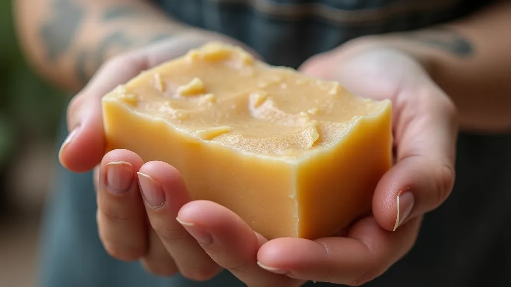 Hand holding a cured soap bar