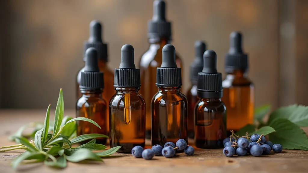 Variety of essential oils in bottles