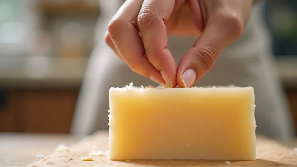 Pinching a piece of hot process soap