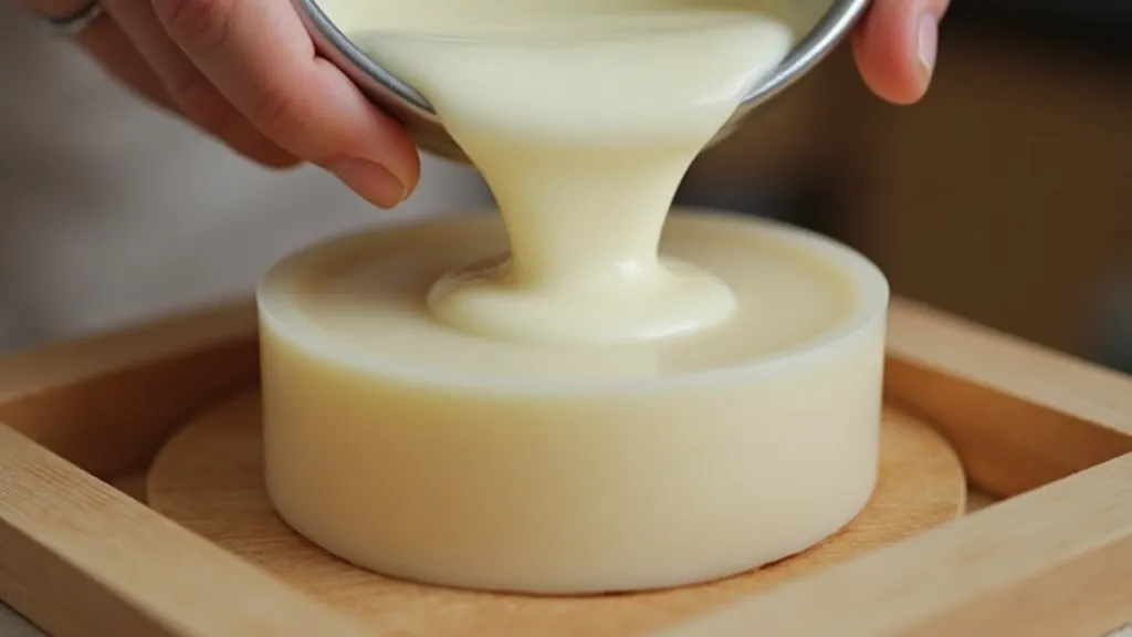 Pouring goat milk soap into a mold