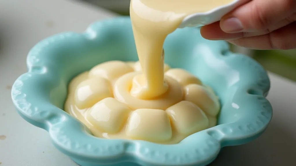 Pouring melted soap base into a mold