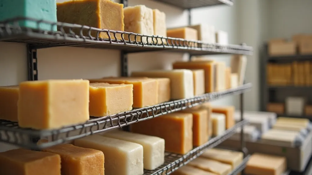 Soaps curing on a wire rack