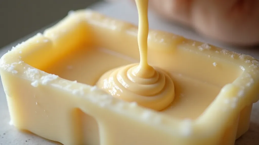 First layer of soap being poured into mold