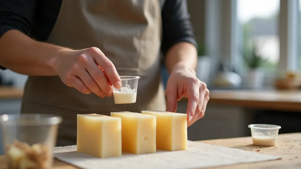 Soapmaker measuring ingredients